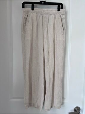 GAP Women's Light Beige Elastic-Waist Linen-Blend Pants
